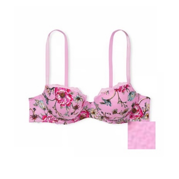 Victoria Secret Pink Lightly Lined Demi Bra Floral Embroidery Push Up NWT 32DD - Picture 6 of 8